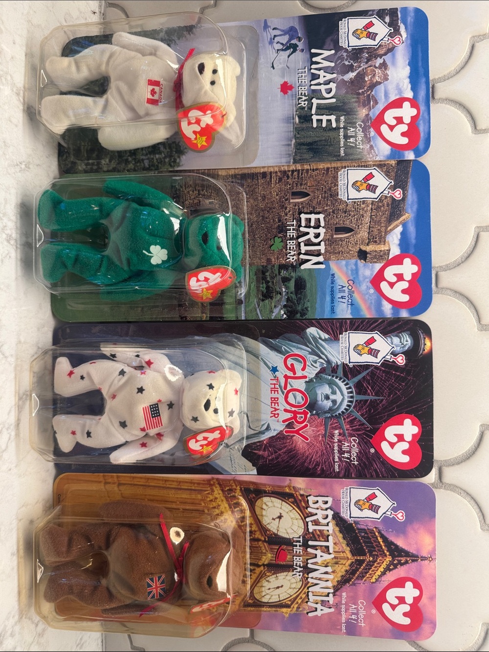 TY Beanie Baby McDonalds Collection Full Set - Maple, Erin, Glory & Britannia